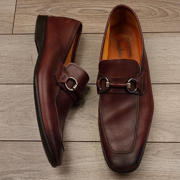 MAGNANNI Neiman Marcus Cognac Brown Leather Sz‎ 8 M Mens Loafers Dress Shoes - Picture 1 of 11